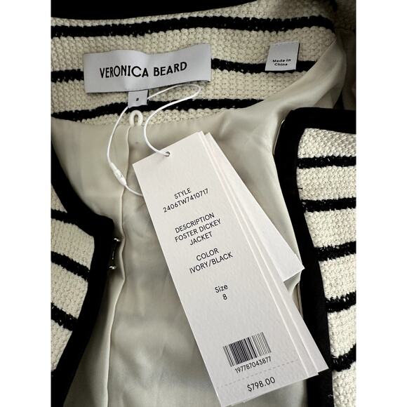 $798 NWT Veronica Beard Foster Dickey Jacket Blazer Tweed Black & White Sz 8 - Picture 6 of 11